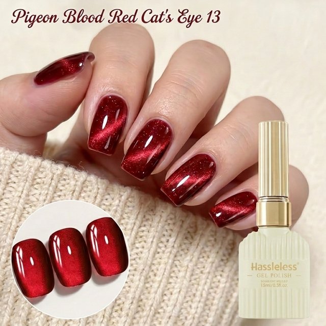 Hassleless Red Shimmer Magnetic Cat Eye Gel Nail Polish 15ml UV LED Gel For Trendy Nail Creation