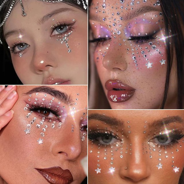 1Pcs-5D Clear Shiny Tassel-Tears Diamond Face Sticker Adhesived Five Star/Clear Face Decal Sparkling Makeup Rhinestone Slider &*