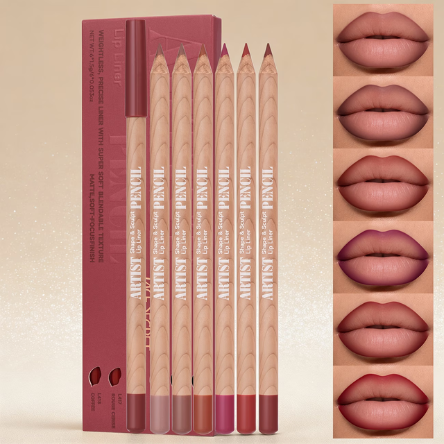 FACE SECRET 6pcs Velvet Matte Lip Liner Set - Long-Lasting Versatile Shades Longlasting Lip Makeup Berry, Brown, Pink Lip Pencil