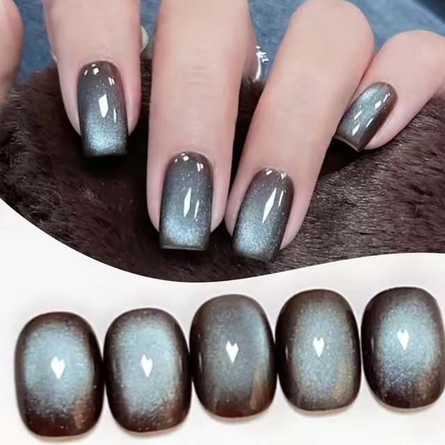 Mianel 10ml Brown Blue Cat Eye Gel Nail Polish 2025 Autumn Popular Flash Mint Chocolate Blue Light Glass Beads Nails For Fall