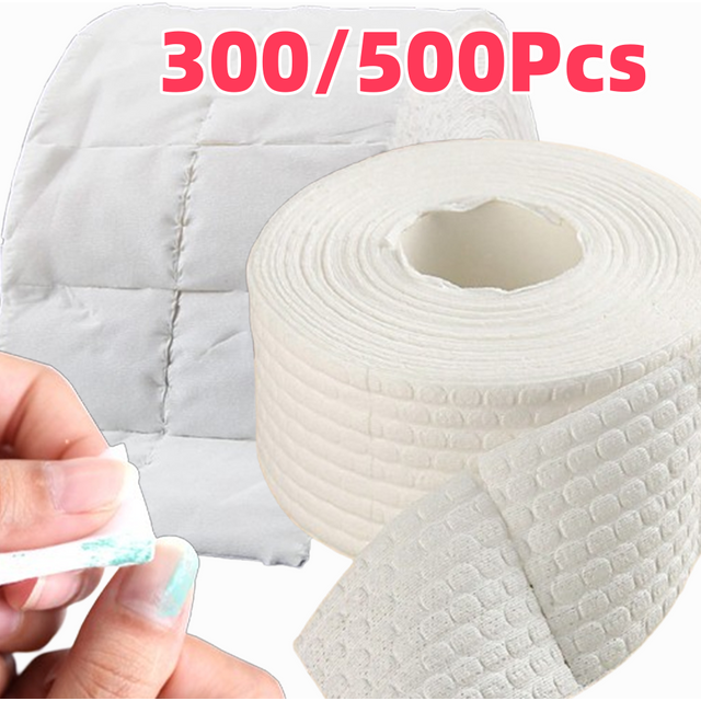 300/500Pcs/Roll Lint Free Cotton Nail Wipes Disposable Gel Polish Powder Makeup Remover Pads Manicure Salon Cosmetic Clean Paper