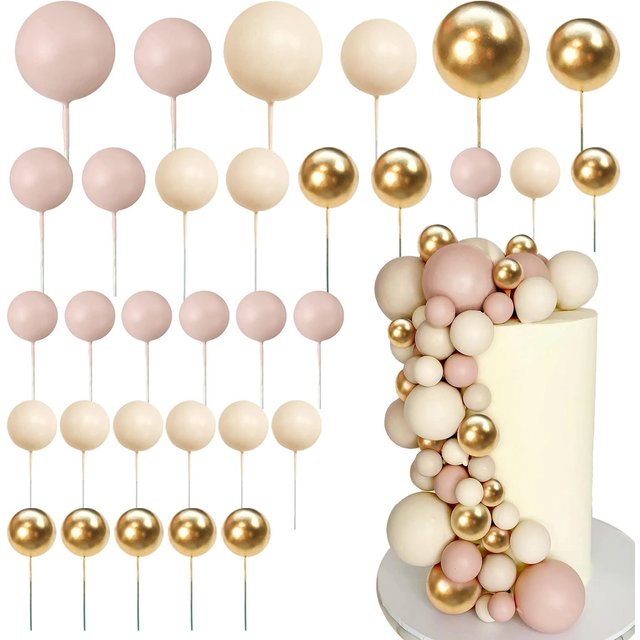 30 pièces crème Blush boules d'or décoration de gâteau Boho décorations de gâteau d'anniversaire ours thème anniversaire bébé douche fête Cupcake Topper
