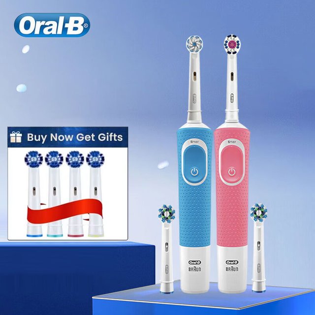Oral B D100 Electronic Toothbrush Adult Rechargeable Cross Action 2D Rotary With 2 Min Timer Cleaning Electric Brush Waterproof