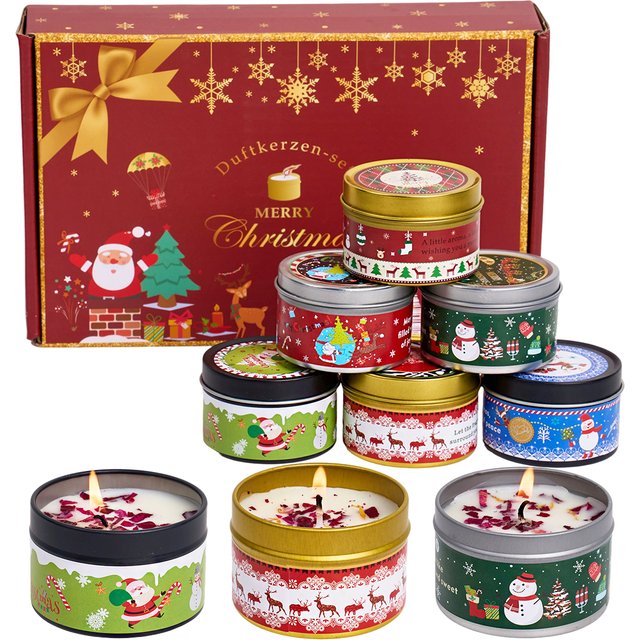 Ensemble d'atmosphère de noël, cadeau, cire de soja séchée, boîte en fer blanc florale, plantes sans fumée, bougies parfumées, décor de fête de noël, DIY bricolage