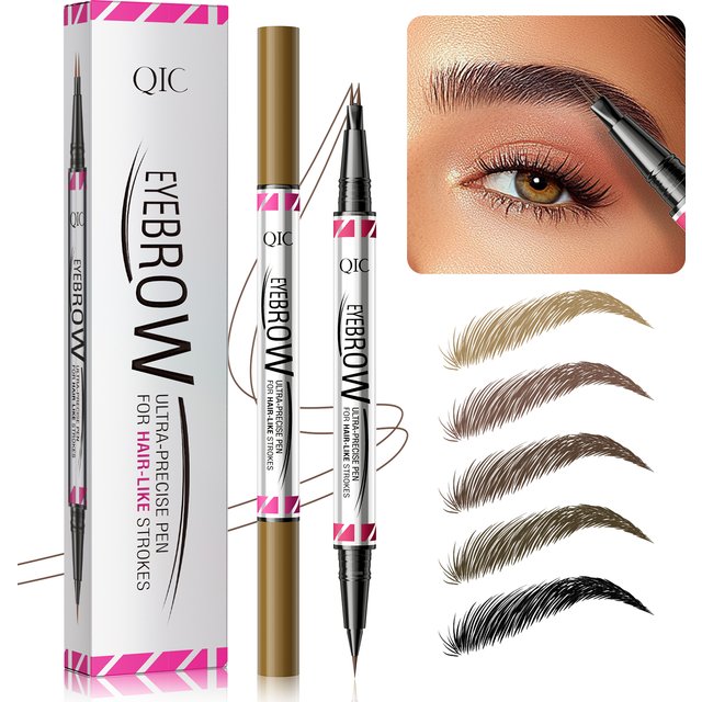 2-In-1 Dual-Ended Eyebrow Eyeliner Pen with Brow Brush, Ultra Fine Tip, Waterproof Sweatproof Smudge-Proof Wild Brow Makeup