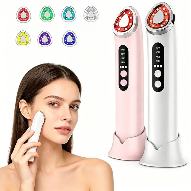 7 Colors Ager Booster Pro 6 In1 Lifting Face Neck Therapy Wand LED Vibration Massager Beauty Device Skincare & Blue Rejuvenation