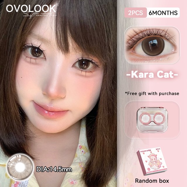 OVOLOOK‑2PCS Half Year Cosmetic Colored Contact Lenses Kara Cat Soft Comfort 14.5mm Sweet Tone Eye Contacts For Daily Makeup