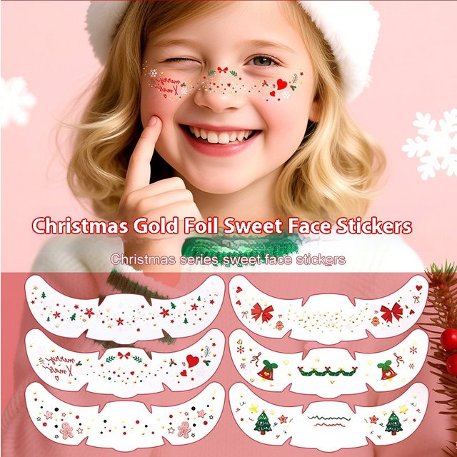 6Pcs Christmas Freckle Tattoo Stickers Premium Cute Girl Party Music Festival Makeup Temporary Tattoo Stickers