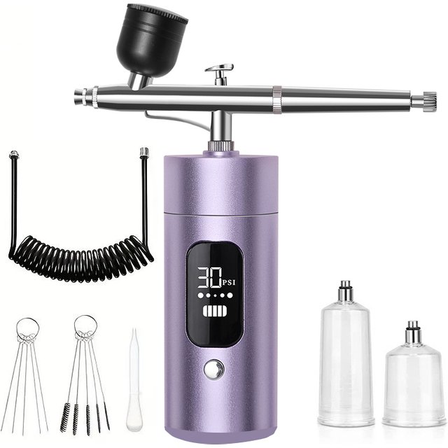 Purple Airpump Airbrush with Display Three-Speed Adjustable for Painting, Model Coloring, Nail Art Airbrush, Makeup Coloring, Ca