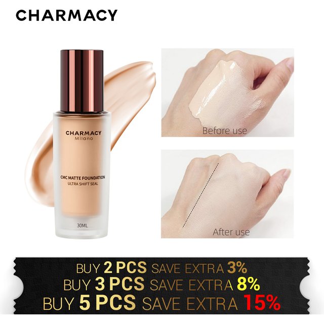 CHARMACY Foundation Makeup Base Liquid Concealer Professional Makeup Long Lasting Oil Control Matte Liquid Foundation Cosmetics