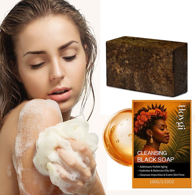 Natural Black Soap for All Skin Types, Black African Soap for Face Body Hair Cleansing, Gentle for Dry & Oily Skin Care Bar 100g