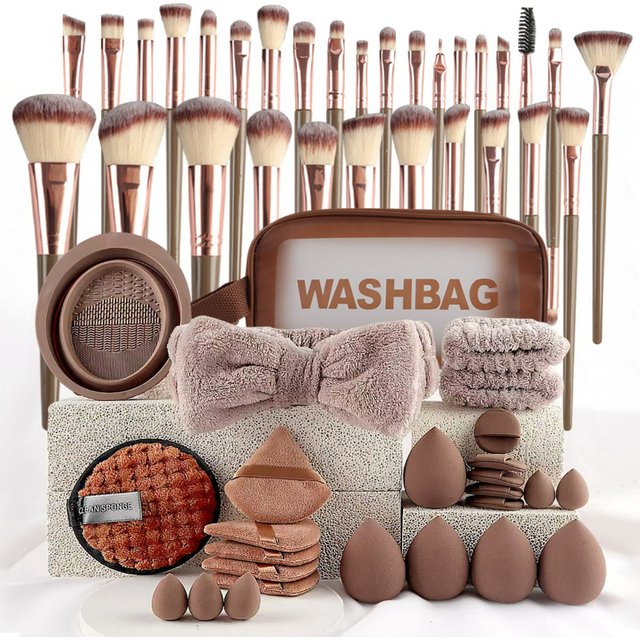 56-Piece Make up Brush Set (chocolate)- Full Face Cosmetics Kit , Eyeshadow Blending Brushes & Beauty Sponge make up brushes