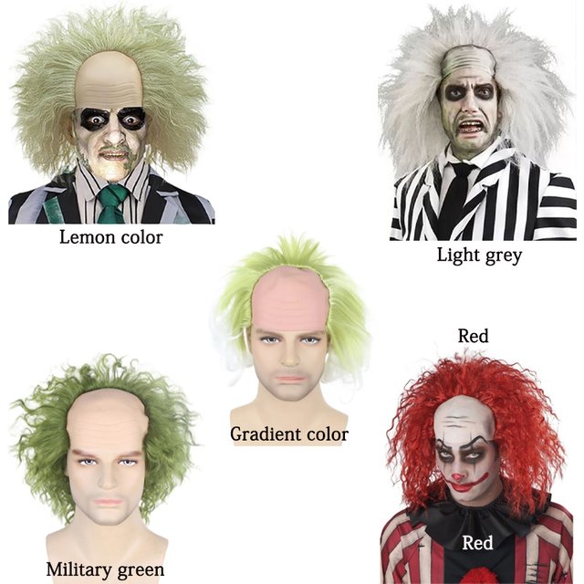 10-Inch Cosplay Curly Synthetic Wig, Beetle Mage, Green Bald Head, Anime Hair, Halloween Party Makeup Clown Performance Prop