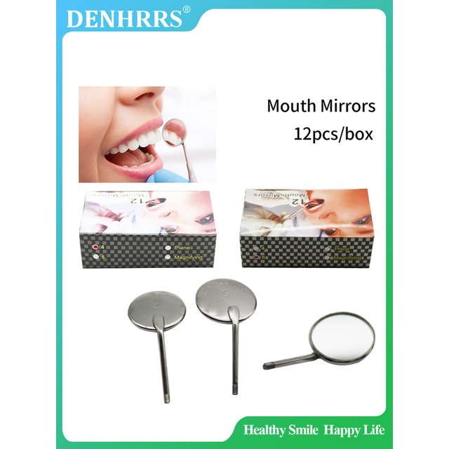 12Pcs/Box Stainless Steel Dental Mouth Mirror 4# 5# Anti Fog Front Surface Dental Mirrors Oral Care Exam Tool