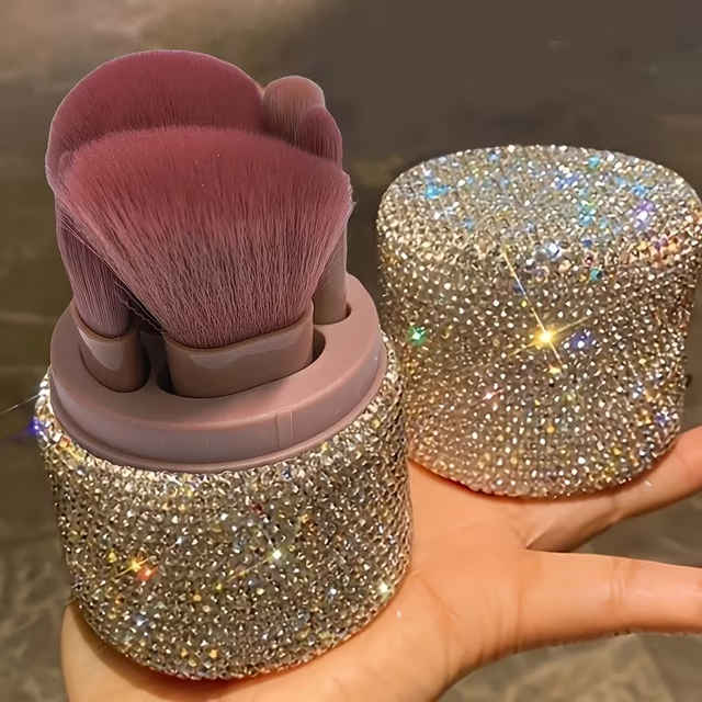 Christmas Gift Bling Rhinestone Cosmetic Brush Storage Tube PU Leather Portable Makeup Tool Organizer Holiday Gift