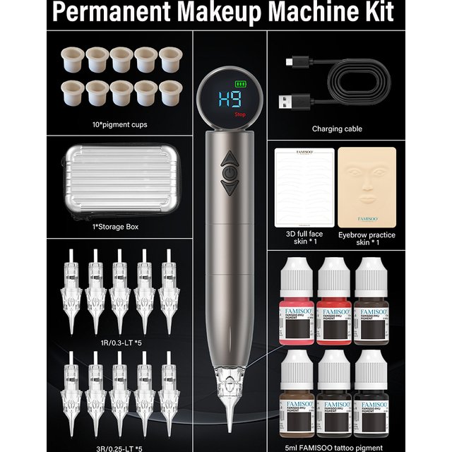 FAMISOO Coreless Permanent Makeup Machine Kit für Augenbrauen, Lippen, Kopfhaut, Microblading-Maschine für Tätowierer und Anfänger