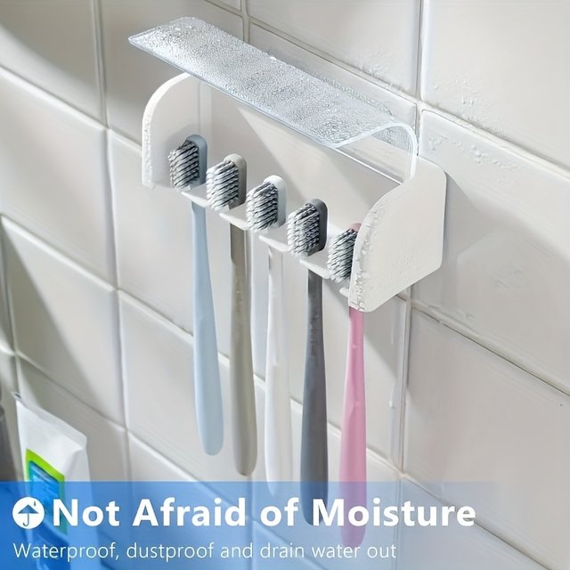 5-Slot Modern Wall-Mounted Toothbrush Holder with Hygienic Cover - Space-Saving Storage Organizer for Busy Bathrooms - Durable,