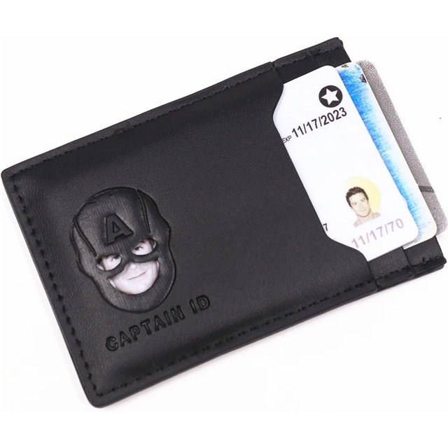 Captain ID Wallet for men Boy PU Leather Slim Minimalist Card Holder With Cutout Superhero Face Mask Eyes Gift For Fans Brothers