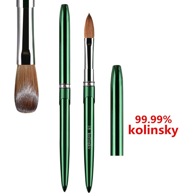 Green Nail Art Brush Kolinsky Nylon Hair Brushes Gel UV Polish Manicure Tools Carving Drawing Painting Nail Powder Pens