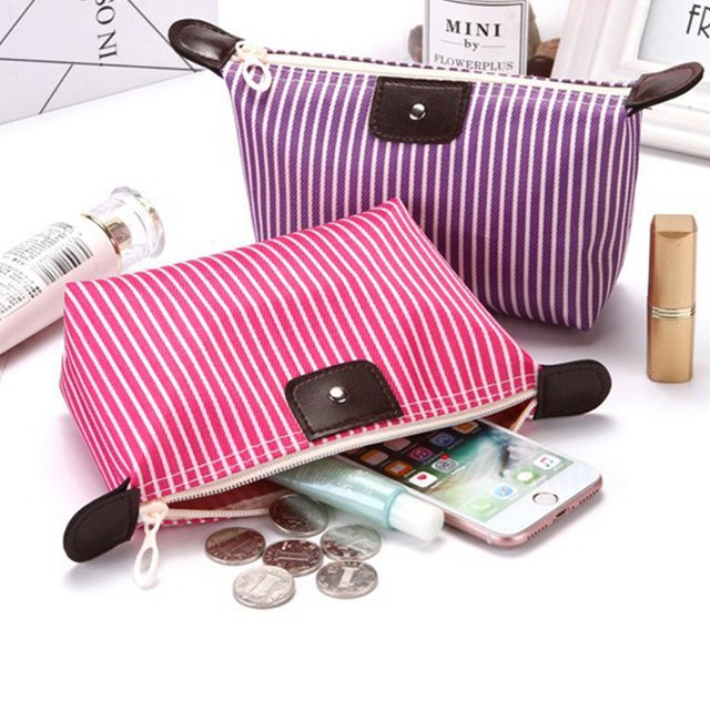 1PC Striped Waterproof Makeup Pouch Travel Toiletry Bag for Cosmetics And Daily Essentials