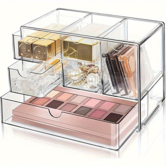 Clear Acrylic 6-Girds Storage Box Transparent Drawers Organizer Lipsticks Eyeshadows Hair Accessories Jewelry Storage Organizer