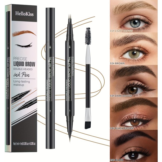 Waterproof Dual-Tip Liquid Eyebrow Pencil, Light Brown, Brown, Dark Brown, Dark Black, Black Eyebrow Pencil, Multi-Pack, Natural Eyebrow Makeup, Quick-Drying, Sweat-Proof, Smudge-Proof, with Eyebrow