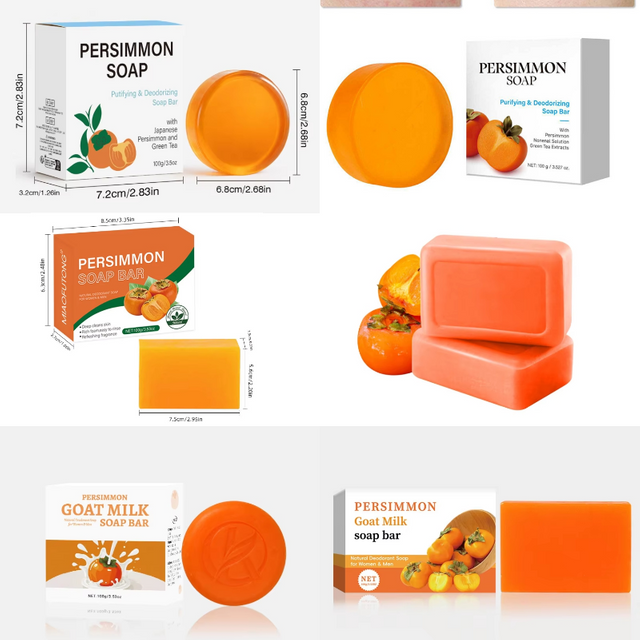 Natural Persimmon Soap Bar Deodorizing Cleansing Moisturizing Bath Soap Face Body Wash Solid Soap Suitable for All Skin Types
