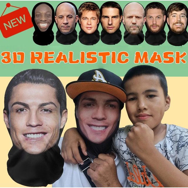 3D Funny Seamless Mask Halloween Cosplay Mask Funny Face Printed Head Scarf Famous Person Ice Silk Sunscreen Head Mask