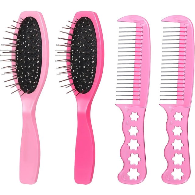4Pcs Wig Brush, Doll Hair Brushes, Wig Brushes for Synthetic Hairs Metal Bristle Comb and Cushion Detangling Brushs
