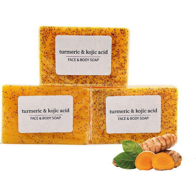 RDQCTQ 1pcs Turmeric Natural Bar Soap for men, Lemon Kojic Acid Soap, Shower and Facial Soap -No Harsh Ingredients 100g