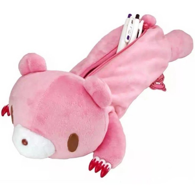 Y2K Bloody Bear Knitted Pencil Case Pink Bear Crochet Makeup Bag Gothic Aesthetic Stationery Pouch Harajuku School Supplies