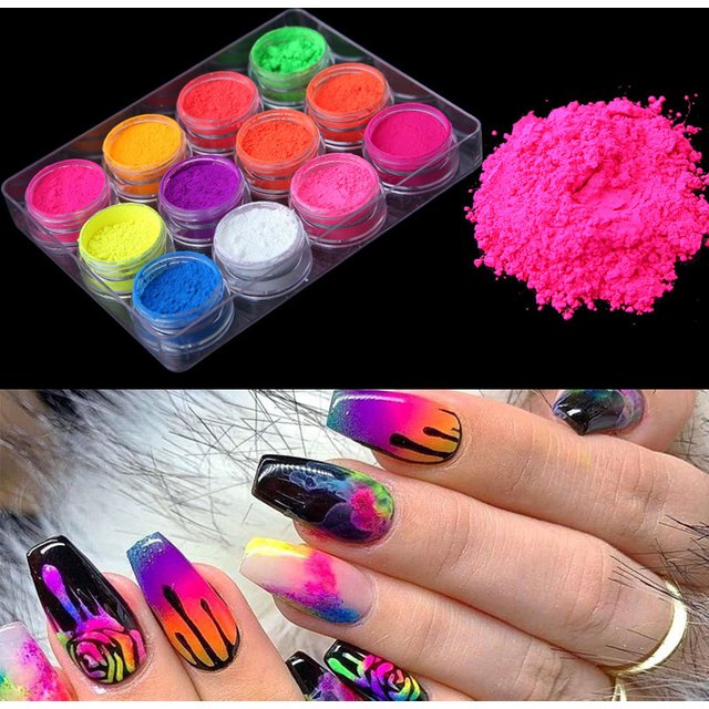 12 Pots Neon Manicure Nail Art Powder Pigment Dust powder 12pcs Fluorenscence Spangle Nail Glitter Make Up sparkle Chrome Dust