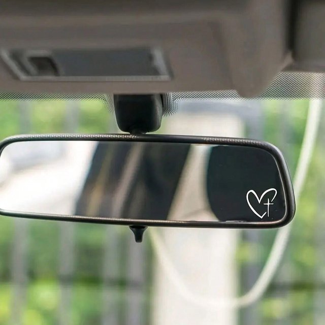 2pcs/Set of Heart Shape Cross Mirror Stickers, Personalized Creative Decoration Waterproof and Sunscreen Stickers for Cars