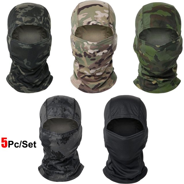 5Pcs/Set Camouflage Balaclava Hat Cycling Full Face Mask Multi Functional Scarf Headscarf Motorcycle Bike Skiing Helmet Lining