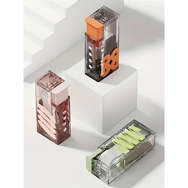 Portable Floss Dispenser Includes 10Pcs Floss Automatic Ejectable Floss Organiser Oral Care Press-on Disposable Flossing Sticks
