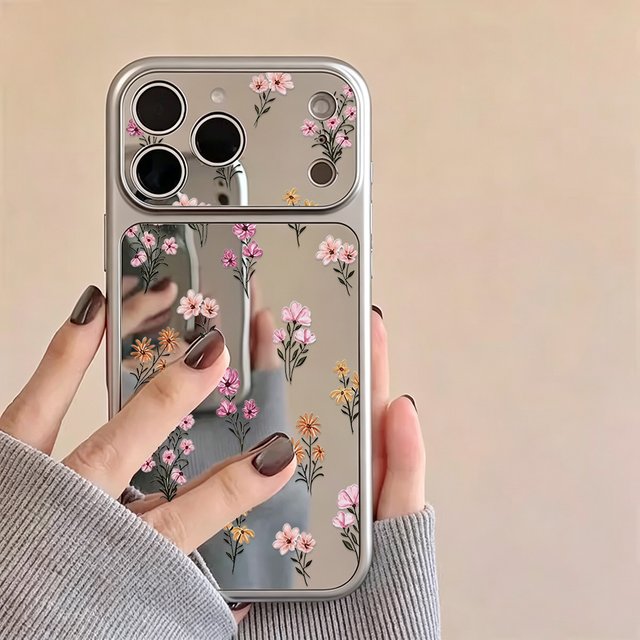Small Flowers Mirror Phone Case For iPhone 18 Pro Max Case iPhone 11 16 17 Pro Max 15 14 13 12 Case Make up Mirror Florals Cover