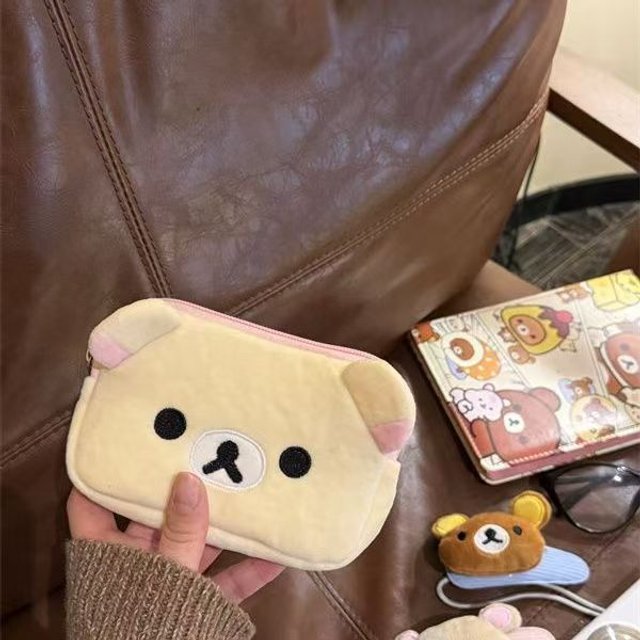 Kawaii Rilakkuma Plush Pencil Bag - Cartoon Bear Multi Case, Makeup Organizer & Cosmetic Storage, Cute Vanity Beauty Bag