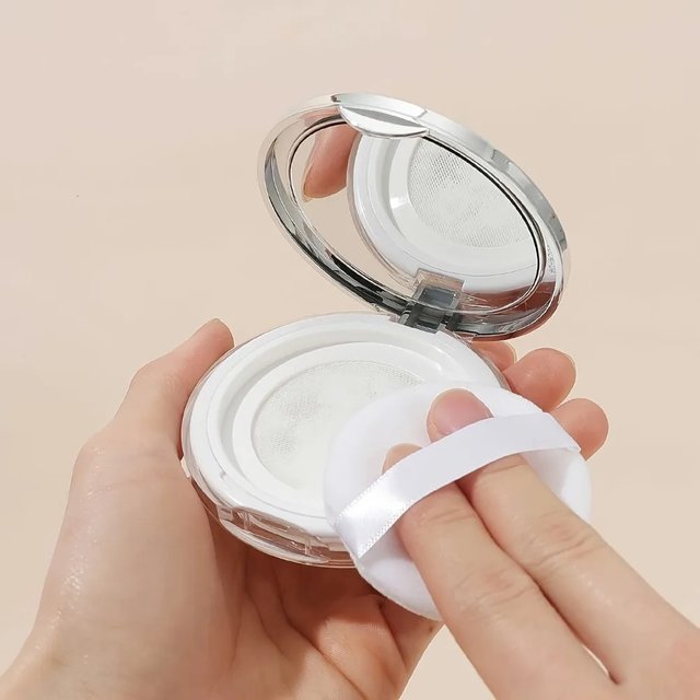 Ultra Thin Leak Proof Loose Powder Case with Elastic Net Travel Portable Makeup Container for Daily Touch Up