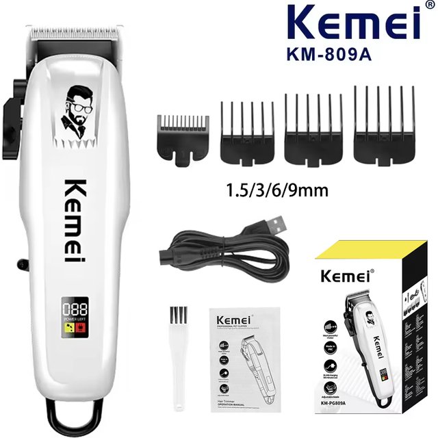 Kemei KM-PG809A Adjustable Powerful Hair Clipper Barber Electric Hair Trimmer for men Professional Cordless with LED Display