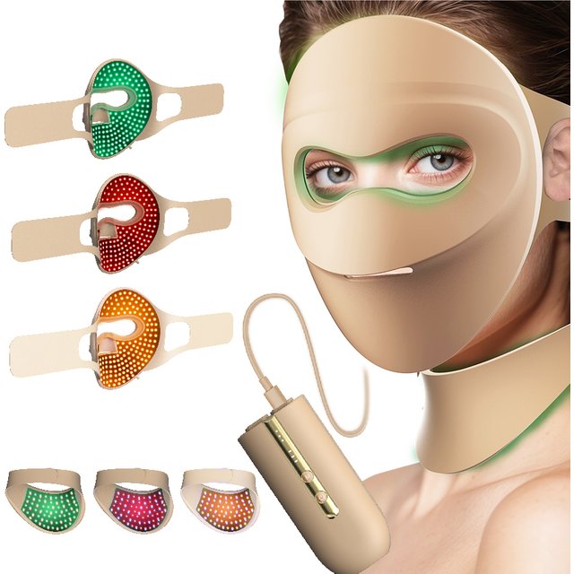 Updated Infrared LED Facial Mask Neck Care Green Light Dark Spot Remove 3 Color LED Red Light Therapy Face Skin Beauty Equipment