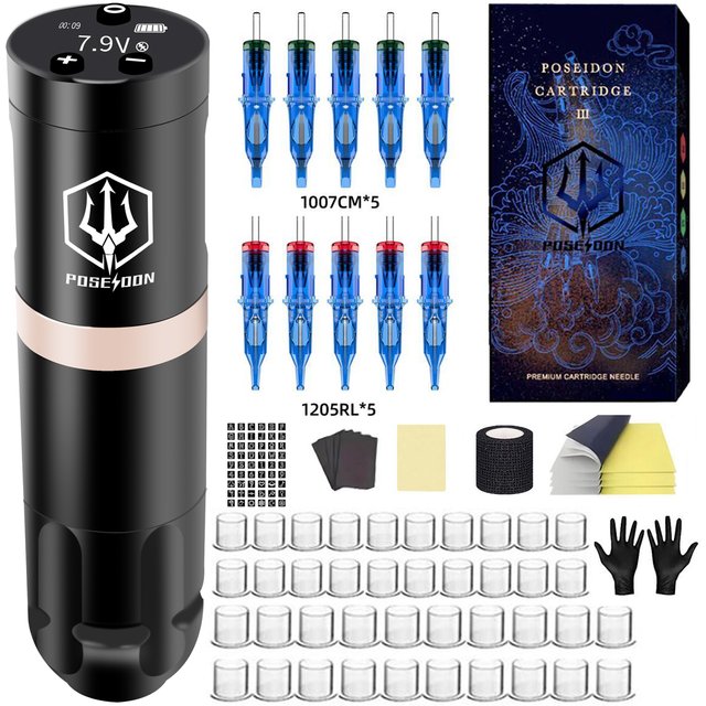 POSEIDON Tattoo Kit Or Tattoo Machnie Wireless High Power For Permanent Makeup Tattoo Machine Kit High Quality Tattoo Gun Kit