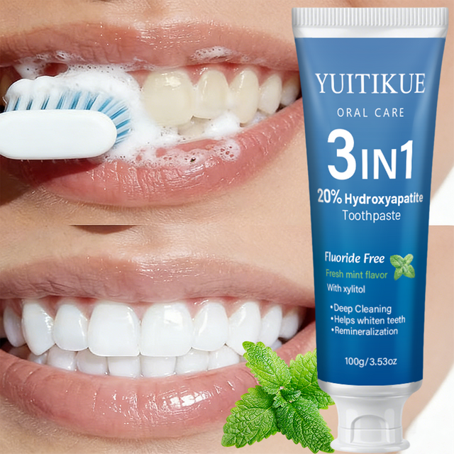100g 3 In 1 20% Hydroxyapatite Toothpaste Fluoride Free Xylitol Deep Clean Surface Stains Fresh Mint Daily Oral Care Toothpaste