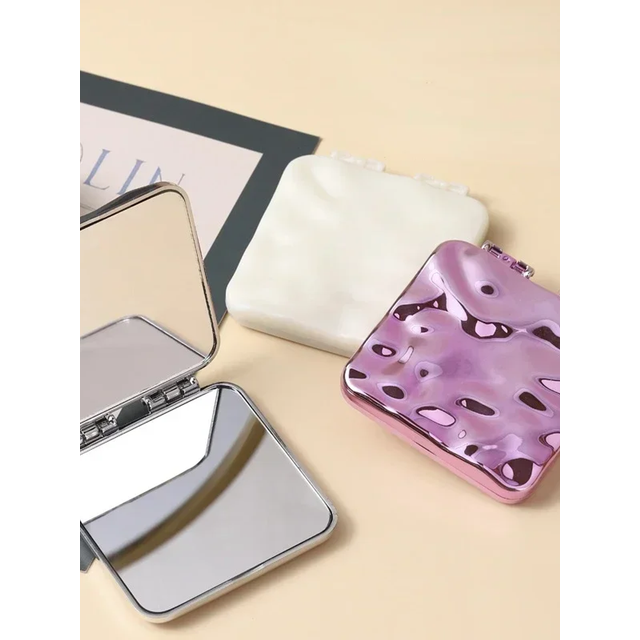 Foldable Plating Makeup Mirror Mini Square Makeup Vanity Portable Hand Mirrors Double-sided Compact Pocket Mirror
