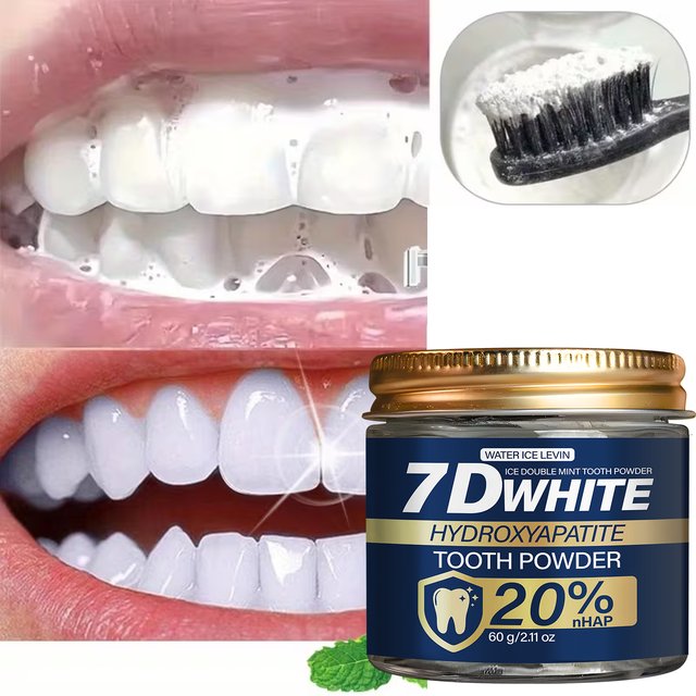 7D White Hydroxyapatite Tooth Powder 20% NHAP Ice Double Mint Whiten Teeth Fresh Breath Oral Care With Natural Ingredients 60g