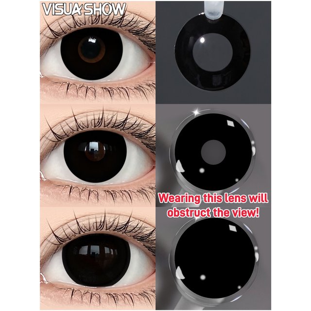 Visuashow Black Contact Lenses Cosmetics Color Contacts 2Pcs Yearly Use Small Pupil Colored Contact Lenses for Halloween Cosplay