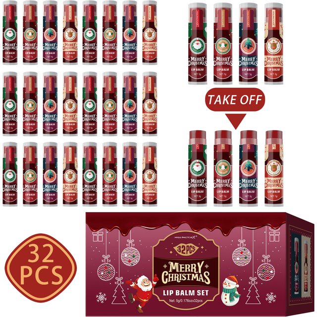 32 Pieces/Box Christmas Hot Red Wine Theme Lipstick Set - Colored Lipstick, Natural Luster, Moisturizing, Light and Non Sticky