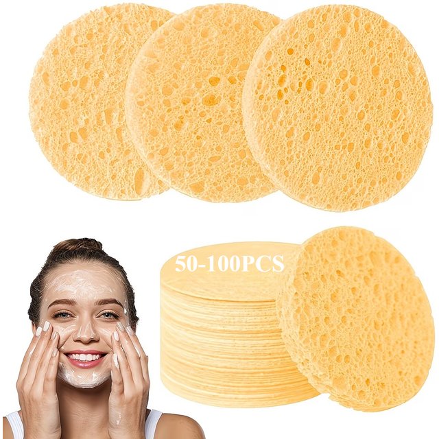 50-100PCS Bulk Compressed Face Wash Puff Set Disposable Wood Pulp Sponges for Home Travel Gym and Daily Skincare Routine