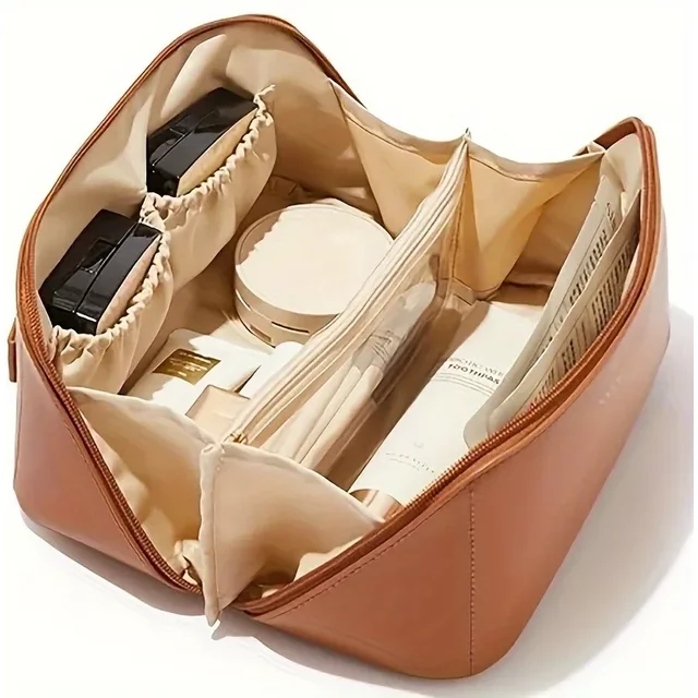 1PC Large Capacity Waterproof Makeup Zipper Pouch Portable Toiletry Wash Bag with Divider Handle and Organizer Function
