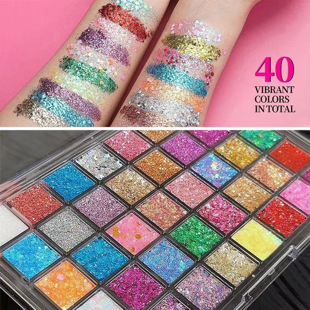 40 Colors Eyeshadow Palette - Matte & Glitter Palette for Contour & Eye Makeup Long-Lasting Natural Eye Hair Body Paint Make