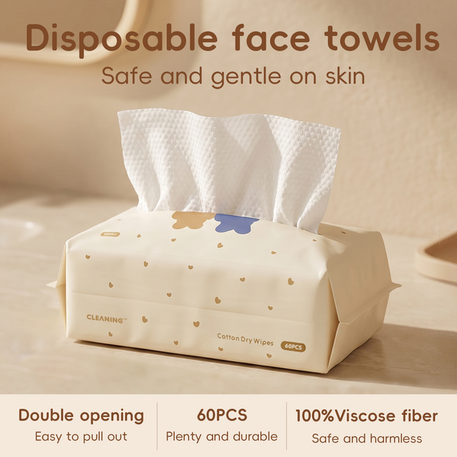 60PCS Natural Pearl Cotton Disposable Face Towels for Travel Wet And Dry Nonwoven Facial Cleansing Makeup Remover Soft Towel